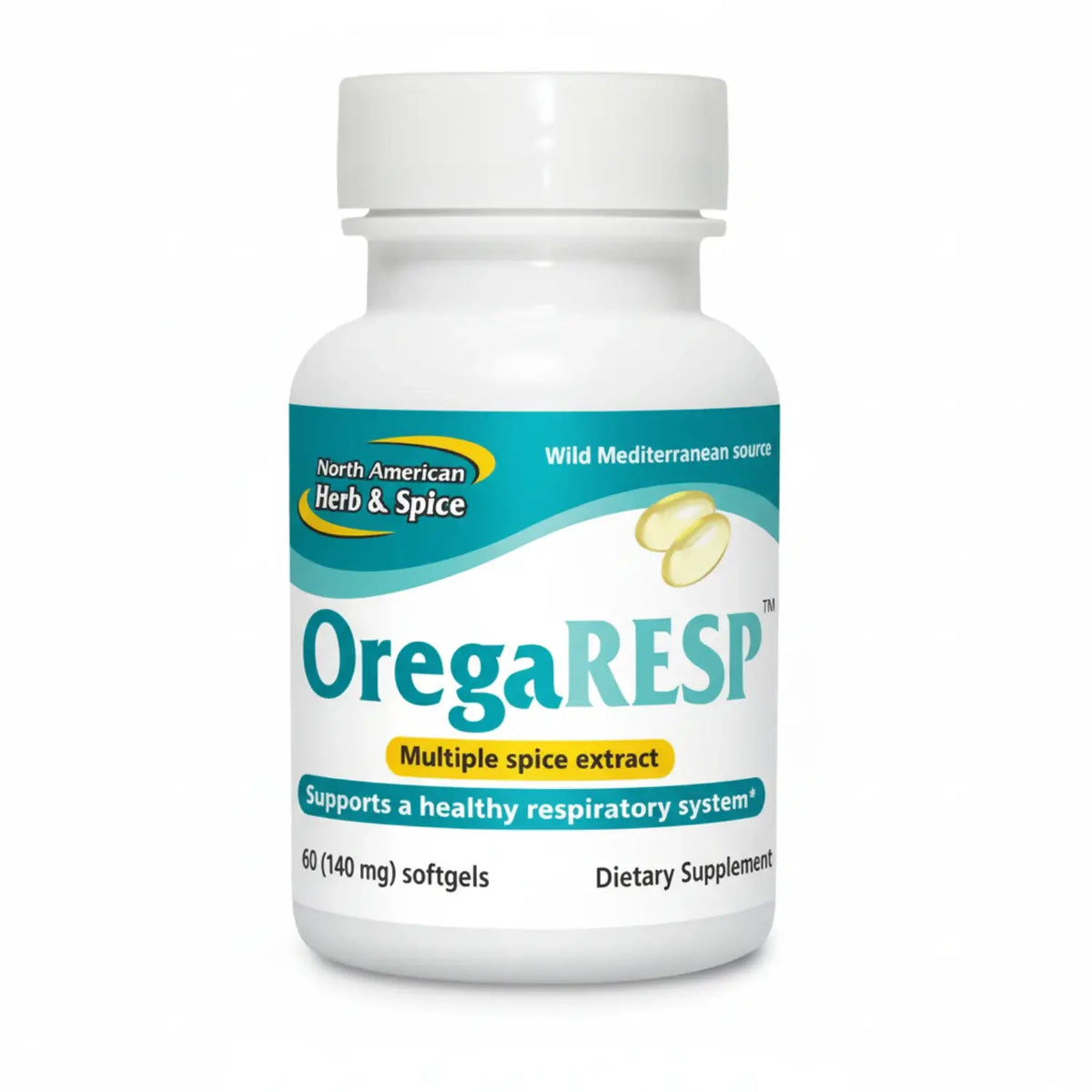 OregaRESP bottle from North American Herb & Spice, Wild Oregano Immune and Respiratory Support dietary supplement.