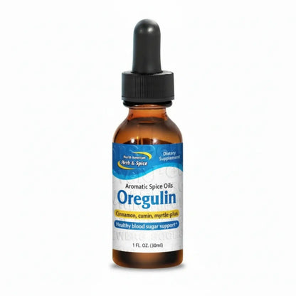 P73 Oregano Metabolic Formula in a dropper bottle by North American Herb and Spice, supports healthy blood sugar levels.
