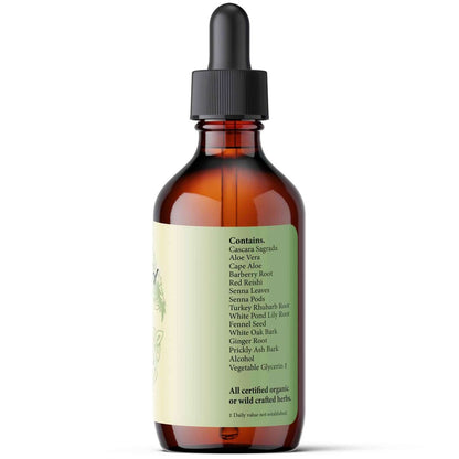 Organilax - Organic Herbs for Soothing Regularity tincture bottle with herbal ingredients list