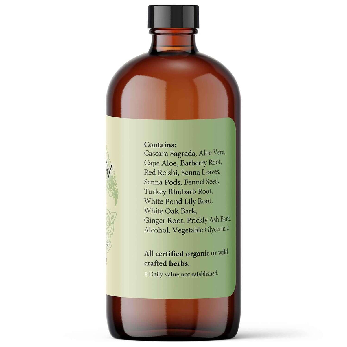 Organilax - Organic Herbs for Soothing Regularity ingredients label showing organic herbs and botanical formula.