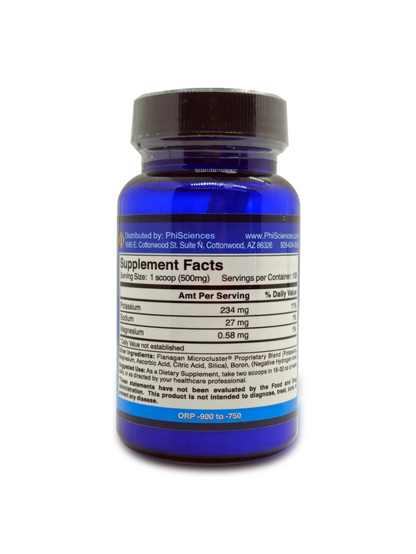 MegaHydrate Silica Hydride Antioxidant supplement facts on a blue container by Phi Sciences.