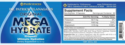 MegaHydrate supplement label showcasing Silica Hydride Antioxidant for ultimate hydration and cellular support.