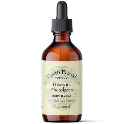 Pokeroot lymphatic support tincture by Earth Friend Herb Co in a glass dropper bottle.