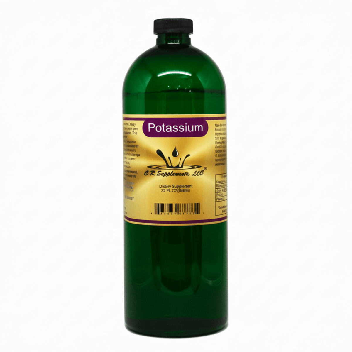 Potassium - Ionic Liquid Mineral supplement in a green bottle, promoting pH balance and muscle function.