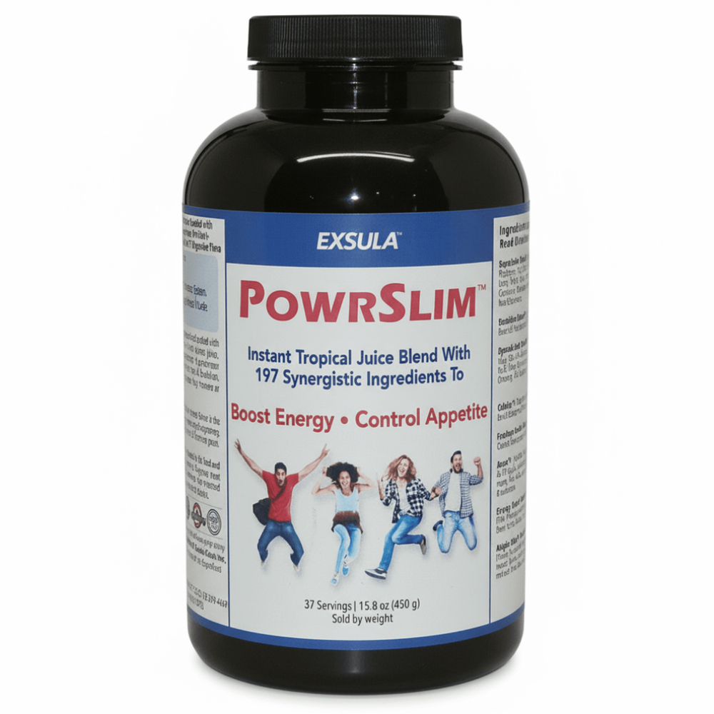 Exsula PowrSlim supplement bottle on a white background