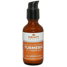 Liposomal Curcumin Blend by Purality Health in a 2oz bottle, featuring turmeric extract and fulvic acid.