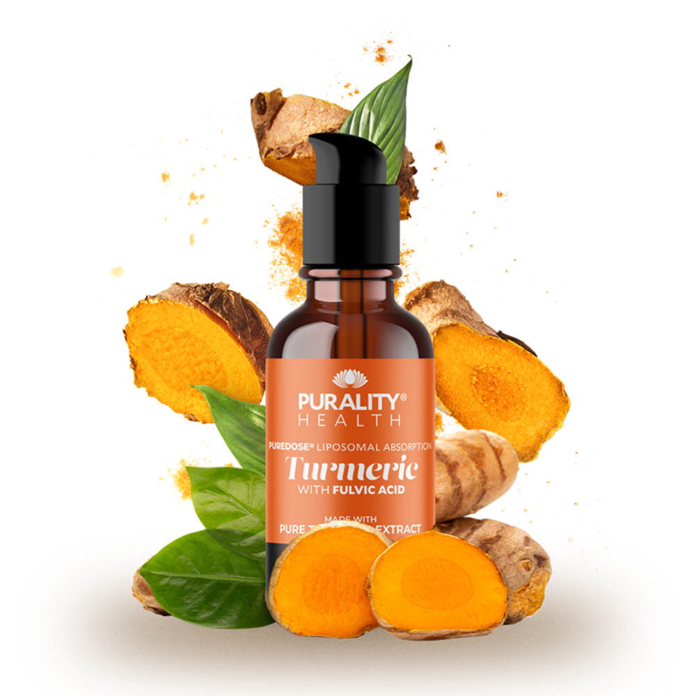 Liposomal Curcumin Blend by Purality Health, featuring turmeric and fulvic acid for enhanced nutrient absorption.