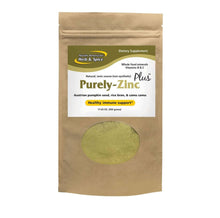 Purely-Zinc Plus Whole Food Zinc Powder Supplement packaging for immune support.