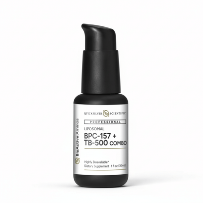 BPC-157 + TB-500 Combo bottle for systemic tissue regeneration drops, highly bioavailable dietary supplement.