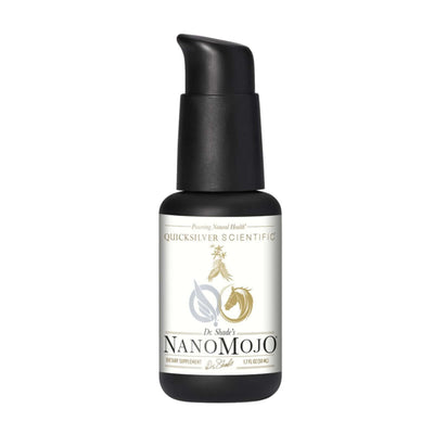Bottle of Quicksilver Scientific NanoMojo, a Liposomal Adaptogen Blend for Men, designed for natural energy and system balance.