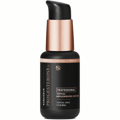 Bioidentical Progesterone serum bottle, Quicksilver Scientific Progesterone+ professional topical replenishing serum.