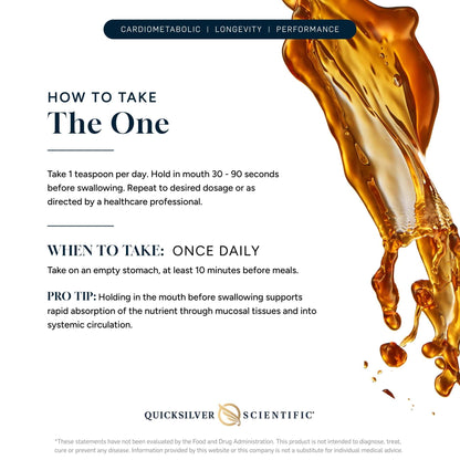 Instructions on how to take The ONE - Nanoemulsified Vitamins with tips for optimal absorption.