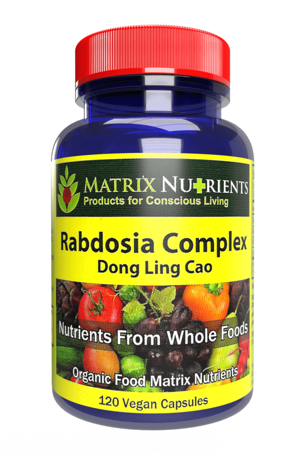 Rabdosia Complex - Antioxidant and Longevity Supplement in a blue bottle with 120 vegan capsules.