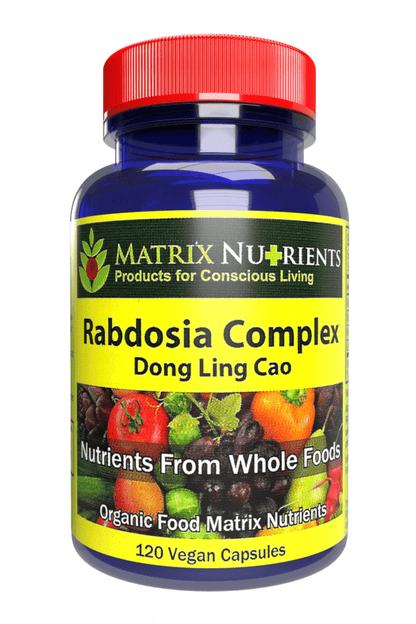 Rabdosia Complex - Antioxidant and Longevity Supplement in a blue bottle with 120 vegan capsules.