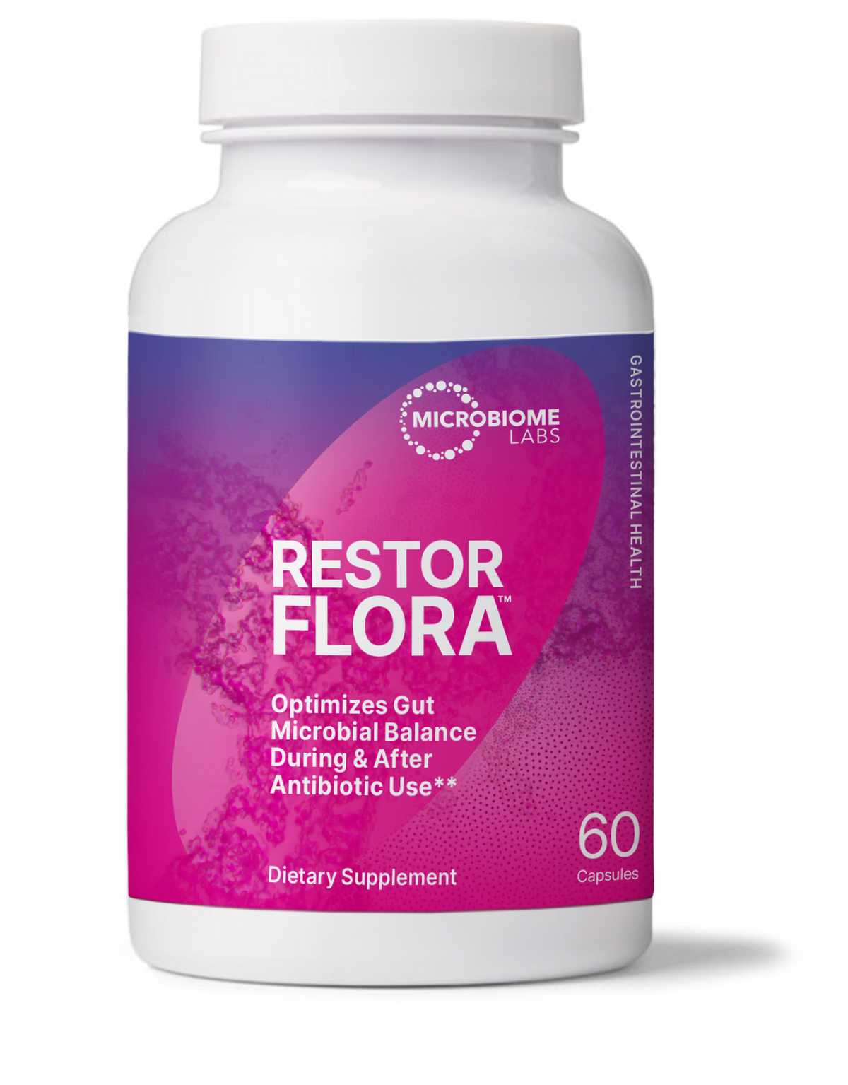 RestorFlora probiotic bottle, optimizes gut microbial balance during & after antibiotic use, Restore Gut Balance After Antibiotics