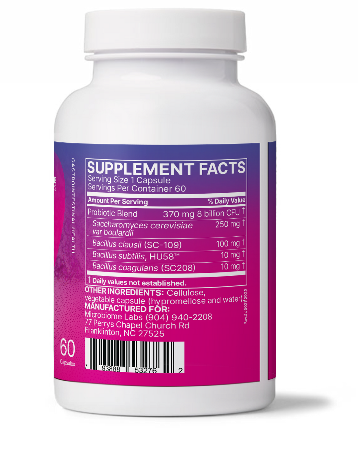 RestorFlora supplement facts label showing probiotic blend to restore gut balance after antibiotics.