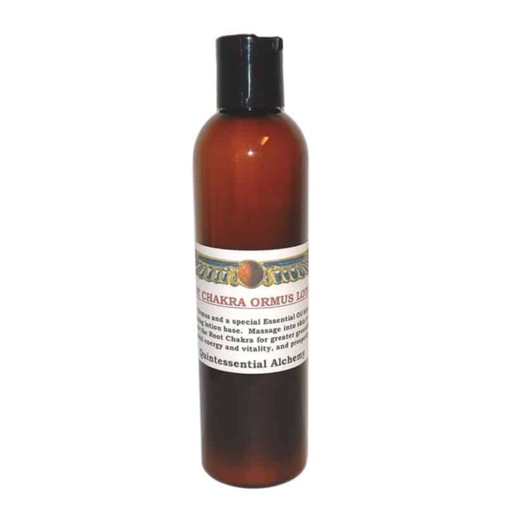Root Chakra Ormus Lotion 240ml bottle with a label on a white background