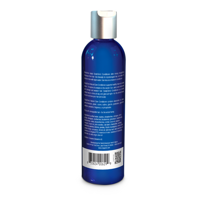 Back view of ScalpClenz Conditioner bottle, featuring details about this Botanical Conditioner for Dry Scalp.