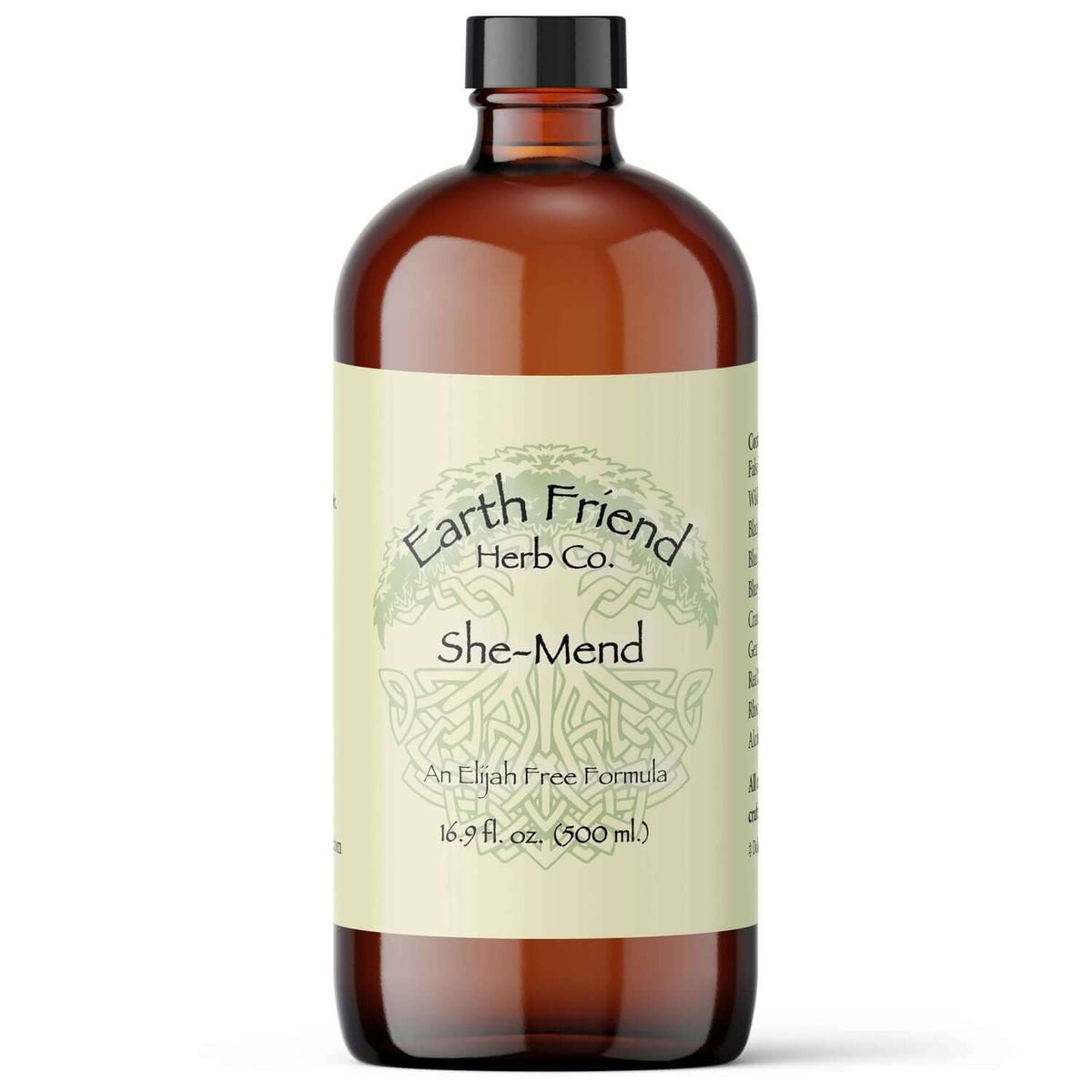 She-Mend from Earth Friend Herb Co, Liquid Herbs for Menstrual Comfort in a 16.9 oz bottle.