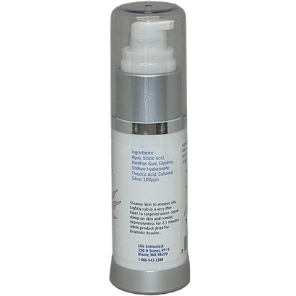 Wrinkle Removing Complex bottle with pump for hydration to plump fine lines, featuring hyaluronic acid and silicic acid.
