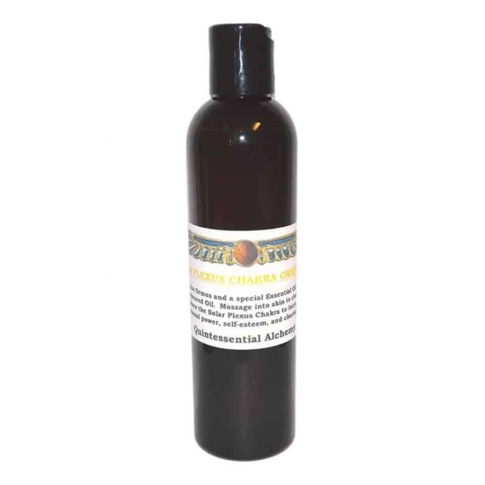 Solar Plexus Chakra ORMUS for Power and Digestion in a dark bottle with label.