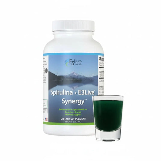 Aquatic Phytonutrient and Phycocyanin Synergy Support Spirulina E3Live.