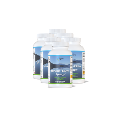 Bundle of Spirulina and E3Live Synergy bottles showcasing Cyanobacteria Phycocyanin and Chlorophyll Synergy Support