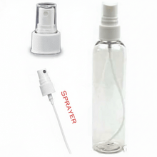 Sprayer Top for 4 and 12 ounce Bottles, features white sprayer nozzle and transparent bottle.