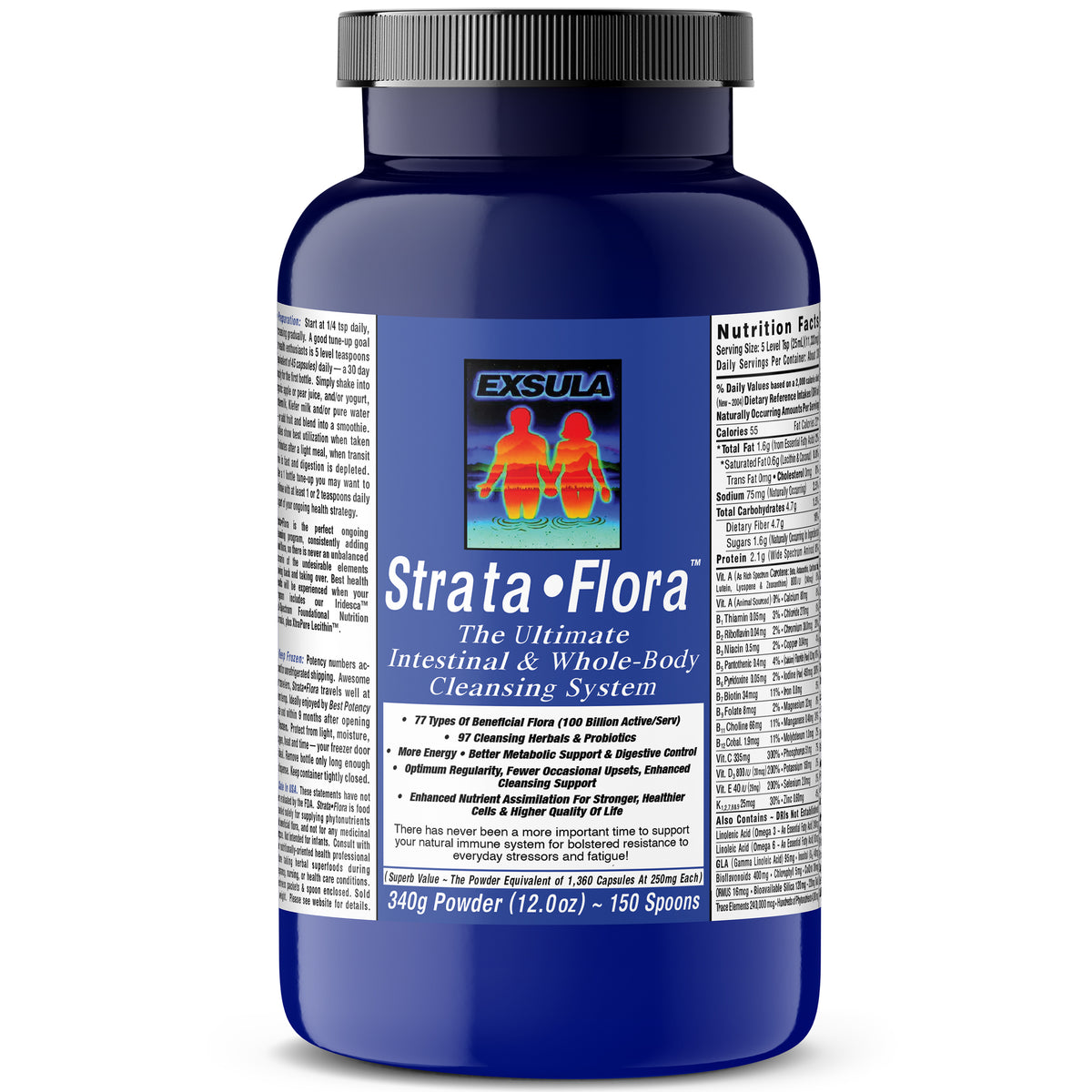 Strata-Flora Soil Based Organism Probiotics supplement bottle for gut health and wellness.