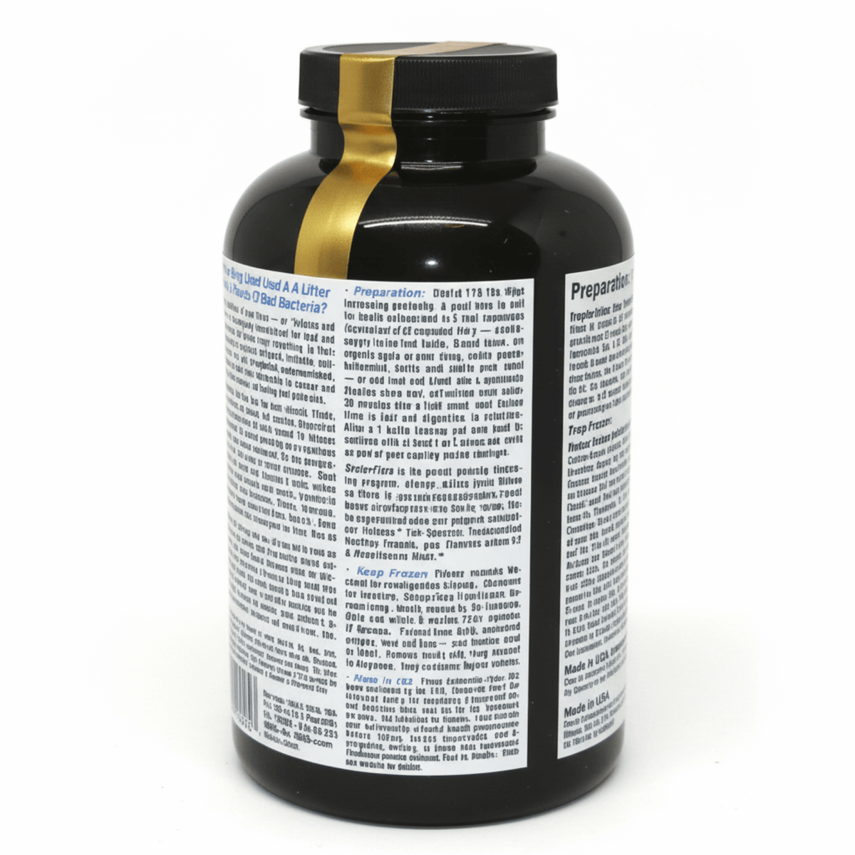 Strata-Flora Superfood Probiotics bottle showing preparation and ingredient details for gut health.