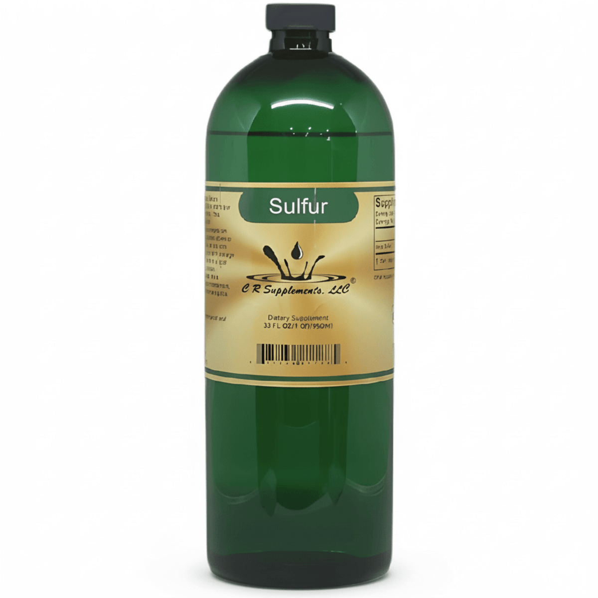 Sulfur Ionic Liquid Mineral supplement bottle for cellular oxygen and joint support by CR Supplements.