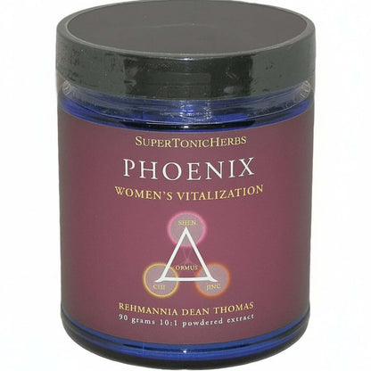 Phoenix - TCM Herbs for Menopause in a jar labeled women's vitalization by SuperTonicHerbs.