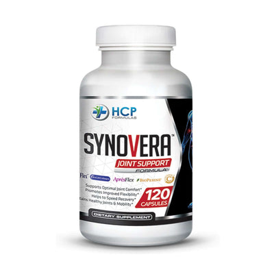 Synovera Curcumin and Turmeric Joint Health Supplement in a bottle with 120 capsules for joint support.