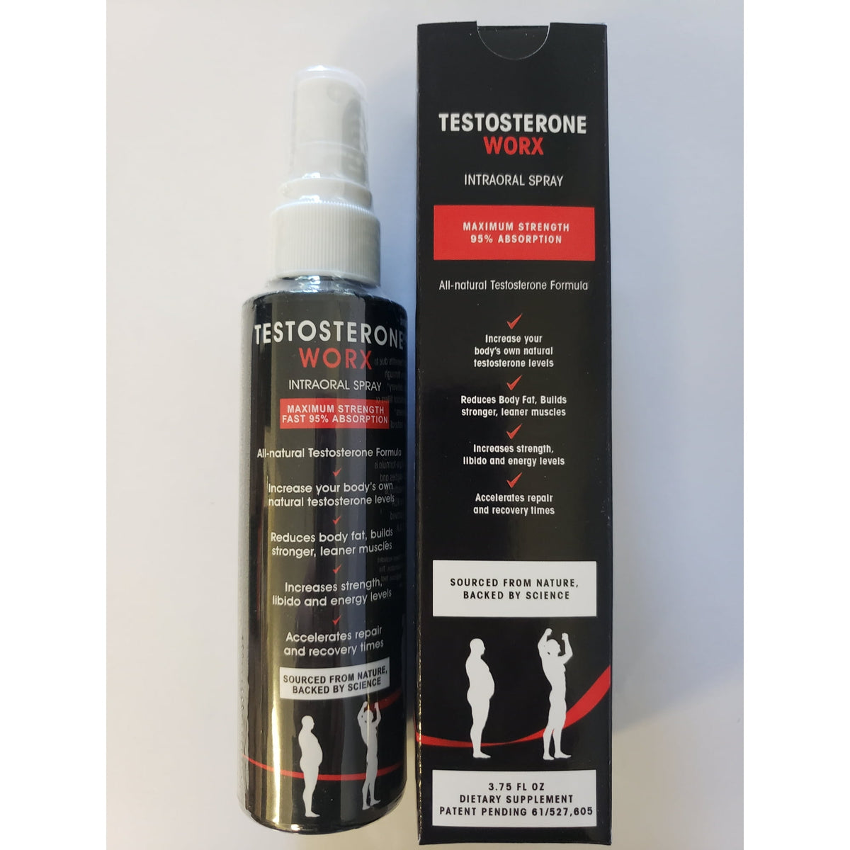 Testosterone Worx intraoral spray for libido and stamina support, promoting muscle tone and energy.