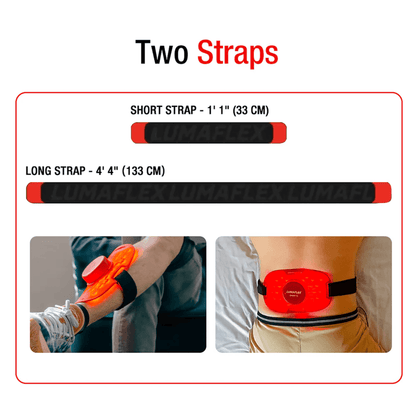 Image showing two straps for Portable Red Light Therapy and Targeted Muscle Recovery: short strap 33cm and long strap 133cm.