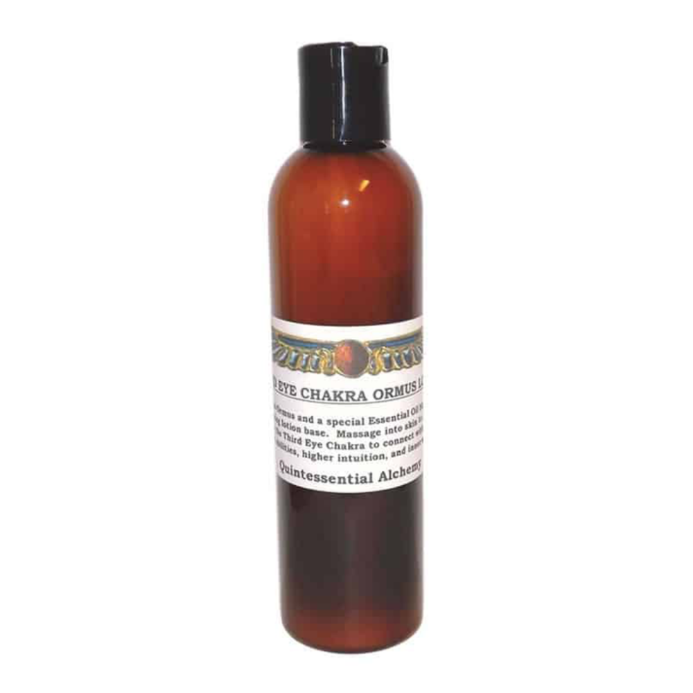 Brown Third Eye Chakra Ormus Lotion 120ml bottle with a label on a white background