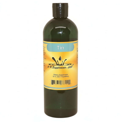Tin - Ionic Liquid Mineral supplement bottle by CR Supplements for hair growth and glandular support.