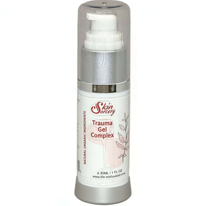 Trauma Gel - Topical Skin Repair by Skin Sorcery in a 30ml pump bottle for skin hydration and renewal.