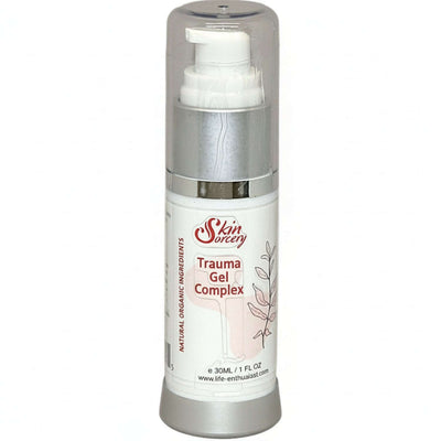 Trauma Gel - Topical Skin Repair by Skin Sorcery in a 30ml pump bottle for skin hydration and renewal.