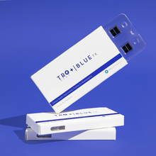 Tro+ Blue Buccal Troches for Mental Focus packaging on a blue background