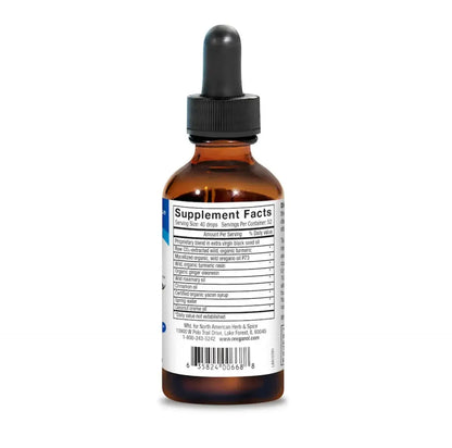 Supplement facts label for Turmeric Power-Plus featuring Wild Turmeric with Oreganol P73.