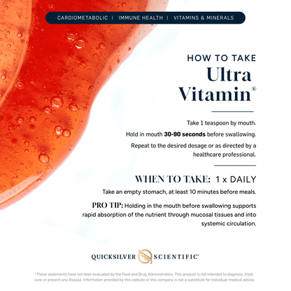 Instructions for taking Ultra Vitamin, featuring Nanoemulsified Multivitamins for optimal absorption.