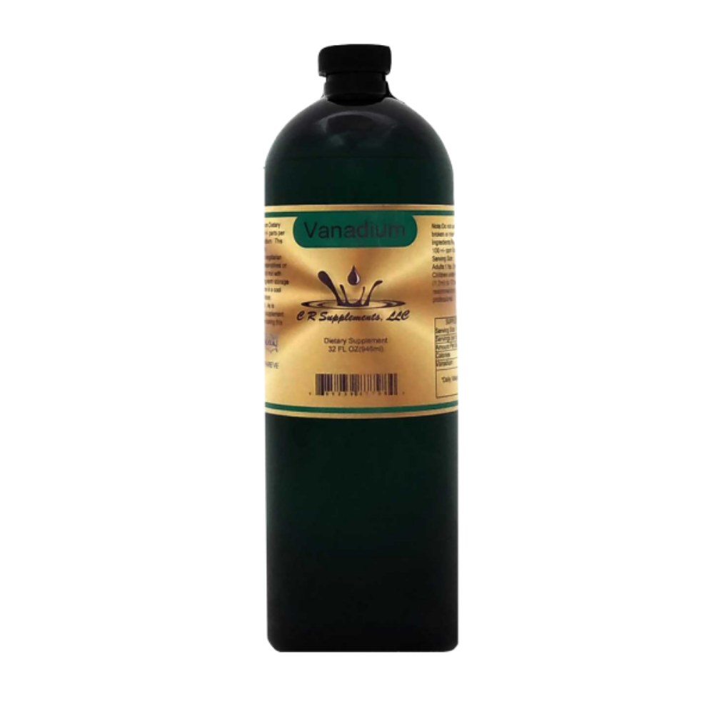 Vanadium Ionic Liquid Mineral supplement bottle for metabolic and cardiovascular support by CR Supplements.