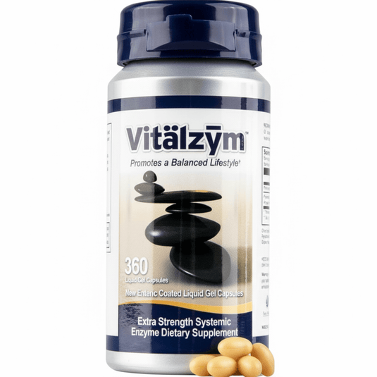 Vitalzym Systemic Enzyme Complex for Inflammatory Balance bottle with 360 liquid gel capsules
