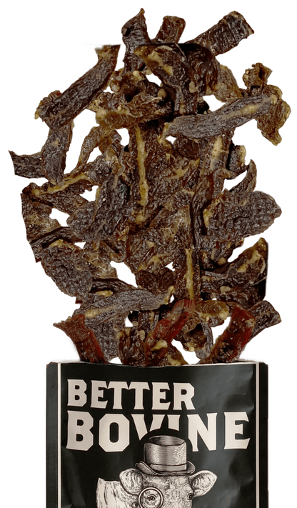 Pack of 5 - Wagyu Beef Jerky displayed in a container, showcasing premium, tender jerky pieces.