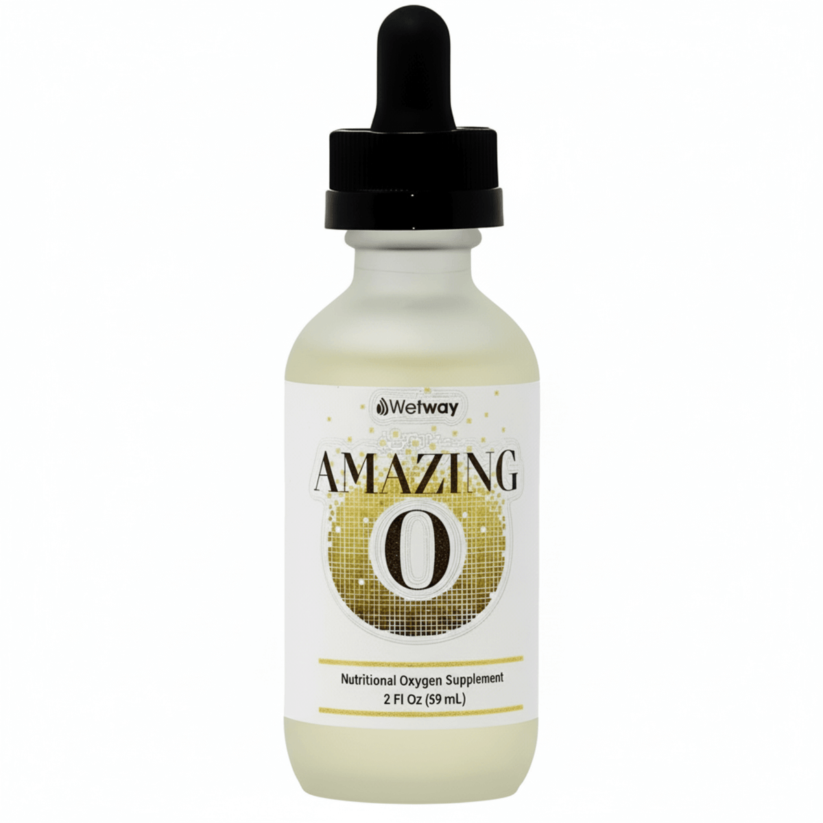 Amazing O - Bioavailable Dissolved Oxygen liquid concentrate in a dropper bottle for cellular oxygenation.