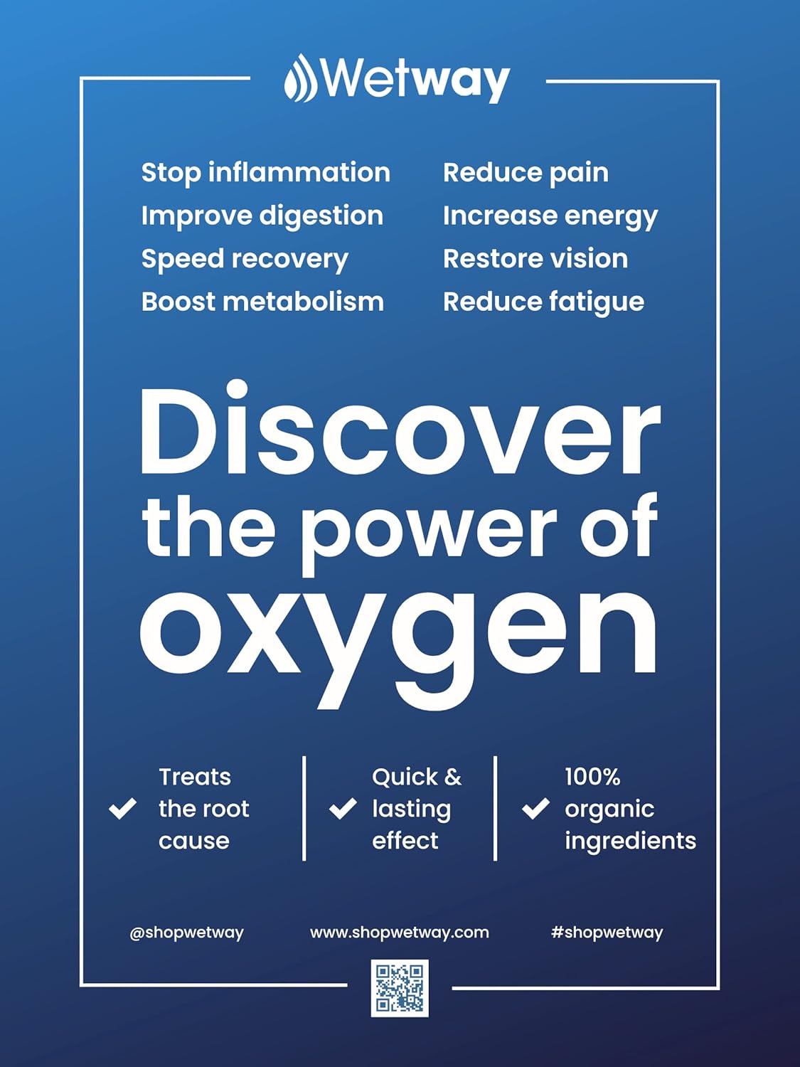 Wetway poster highlighting benefits of bioavailable dissolved oxygen for health improvement.