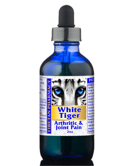 White Tiger Vitality and Physical Stamina Tonic for Energy Support in a blue dropper bottle.