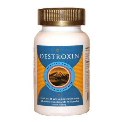 Destroxin supplement bottle that helps detoxification boost immunity with 90 natural capsules.