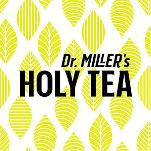 Dr. Miller's Holy Tea featuring a vibrant leaf pattern, promoting Natural Colon and Liver Detox.